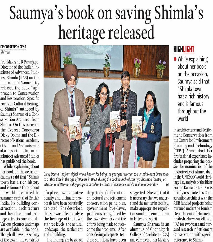 Saumya's book on Shimla's heritage released